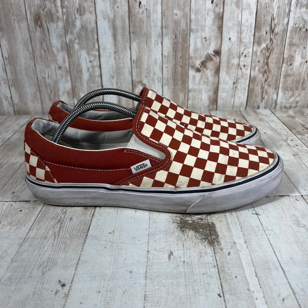 Vans Classic Slip-On Checkerboard Burnt Orange Sneakers Mens 11 Womens 12.5